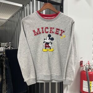 Vintage Disney Mickey Mouse Sweatshirt Women Small Gray Red Embroidered Pullover